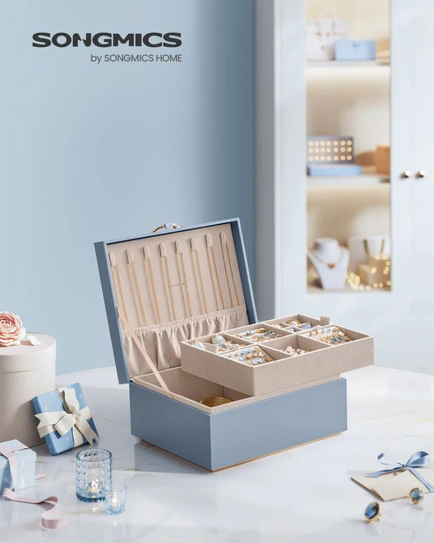 Jewelry Box Organizer With Handle 2 Layer Storage