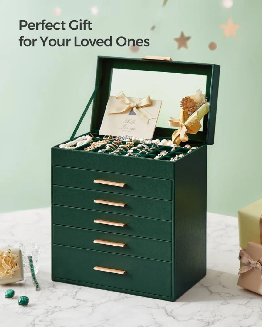 Large Jewelry Box With Glass Lid 4 Or 6 Layer Organizer