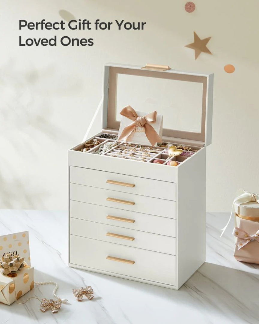 Large Jewelry Box With Glass Lid 4 Or 6 Layer Organizer