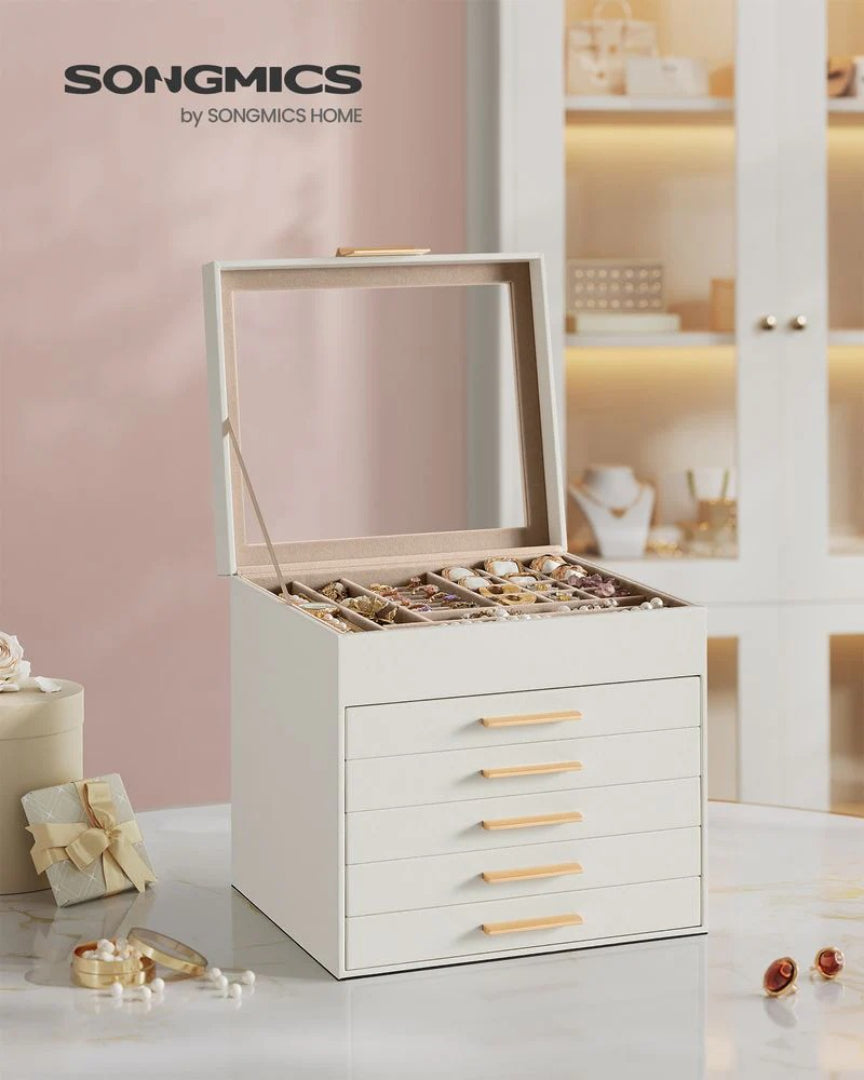 Jewelry Box Organizer With Glass Lid 2 To 6 Layer Storage