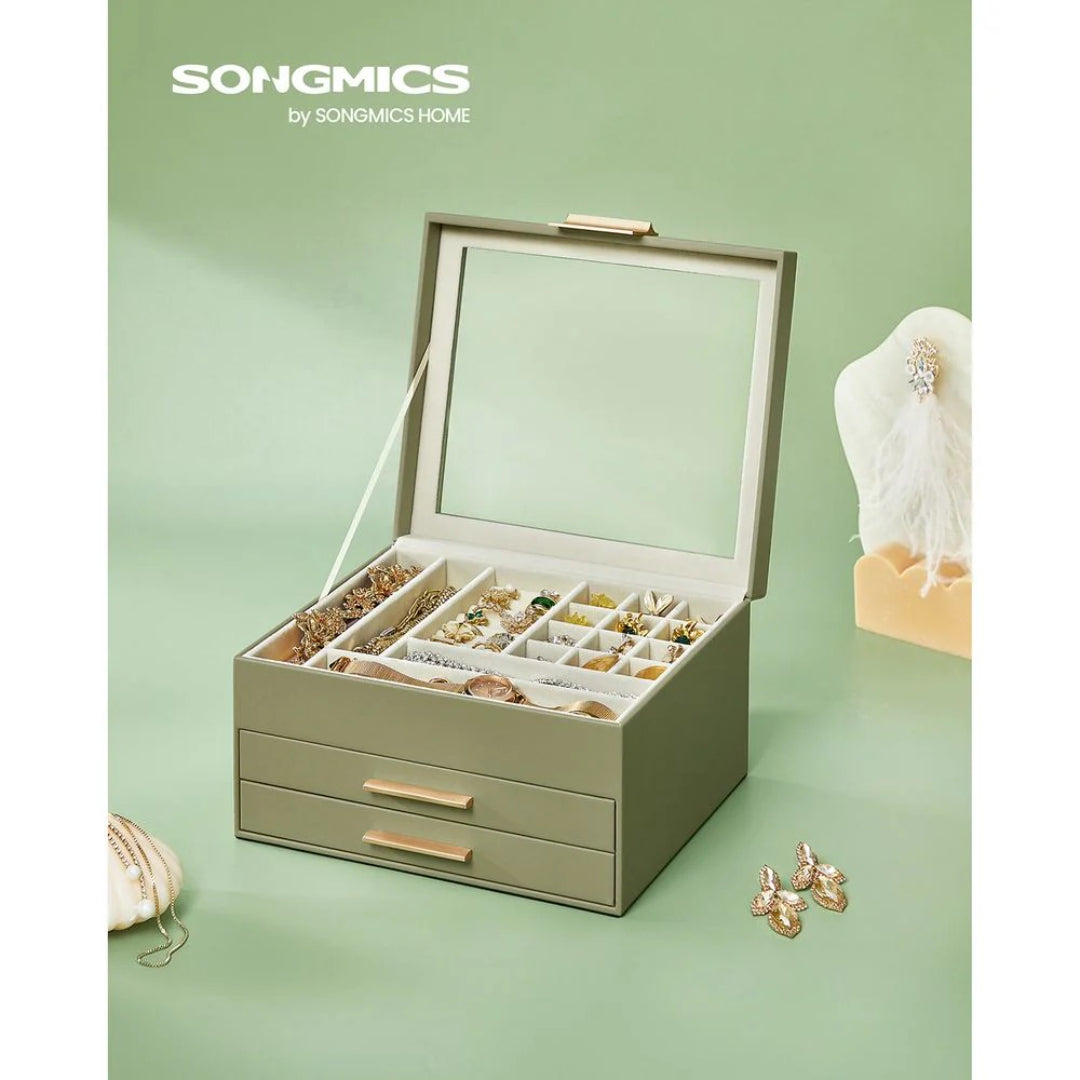 Jewelry Box Organizer With Glass Lid 2 To 6 Layer Storage
