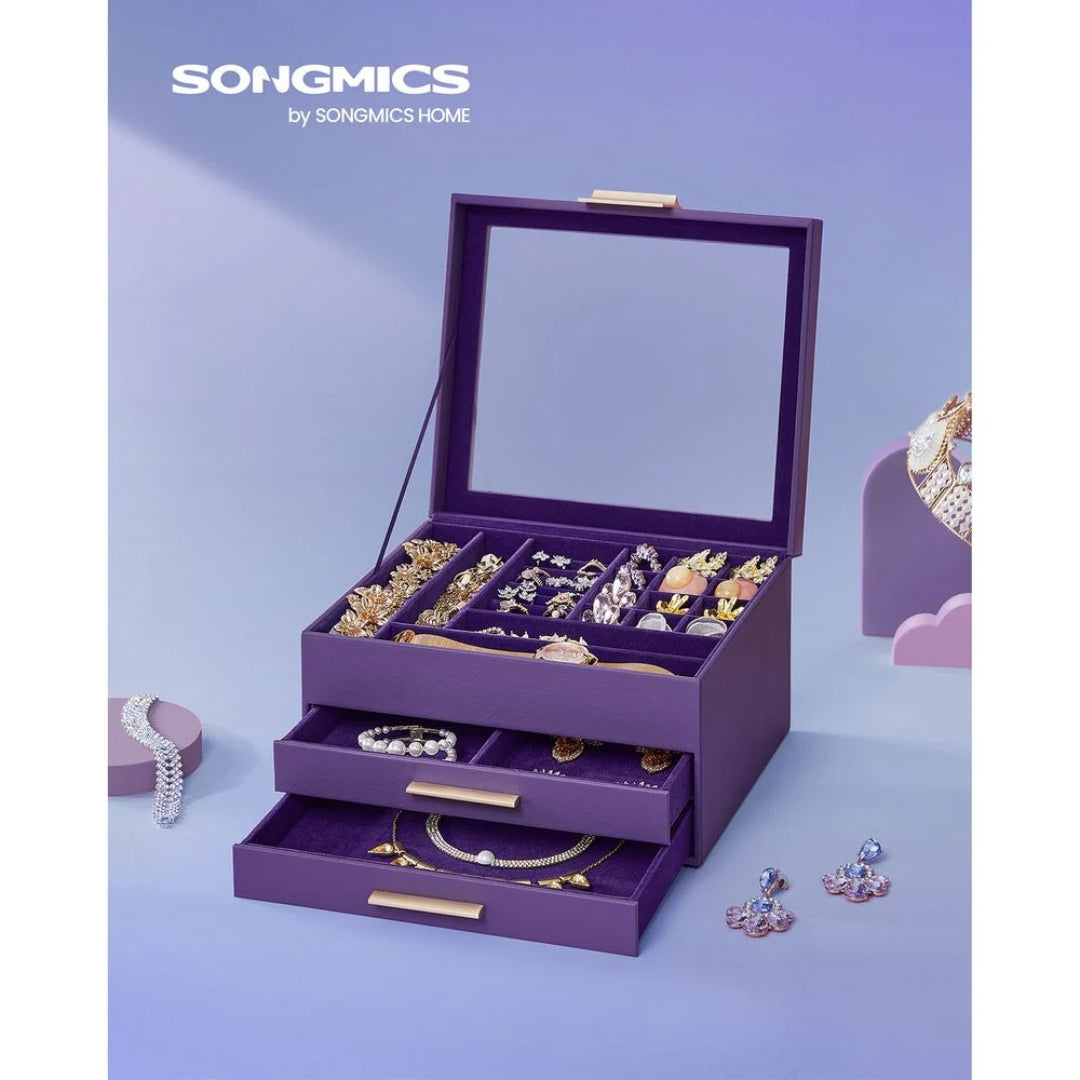 Jewelry Box Organizer With Glass Lid 2 To 6 Layer Storage