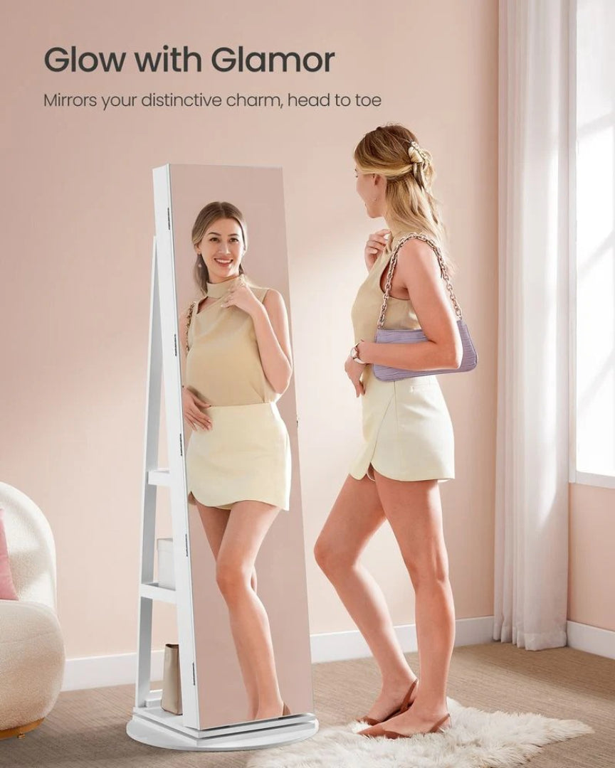 Jewelry Organizer Cabinet With Mirror LED Lights And Storage