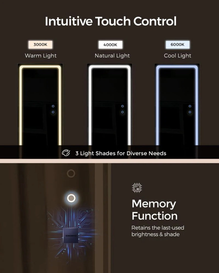 Standing Mirror Jewelry Cabinet With LED Lights And Storage