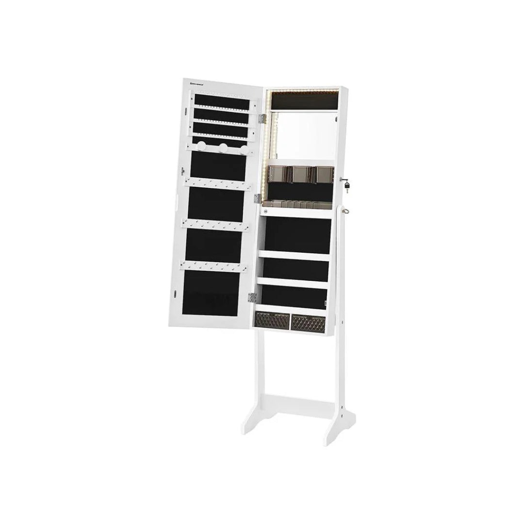 Standing Mirror Jewelry Cabinet With LED Lights And Lock