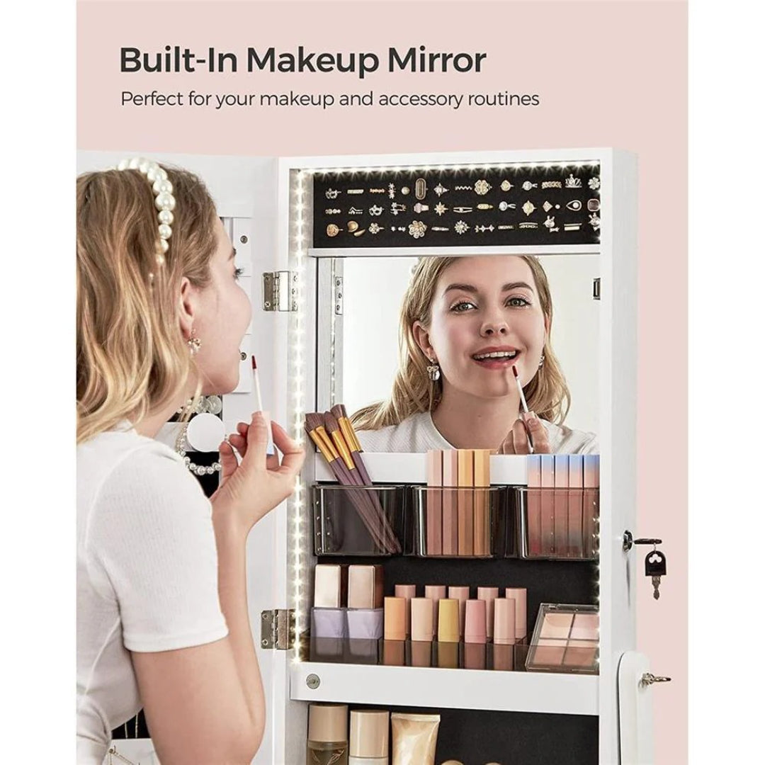 Standing Mirror Jewelry Cabinet With LED Lights And Lock