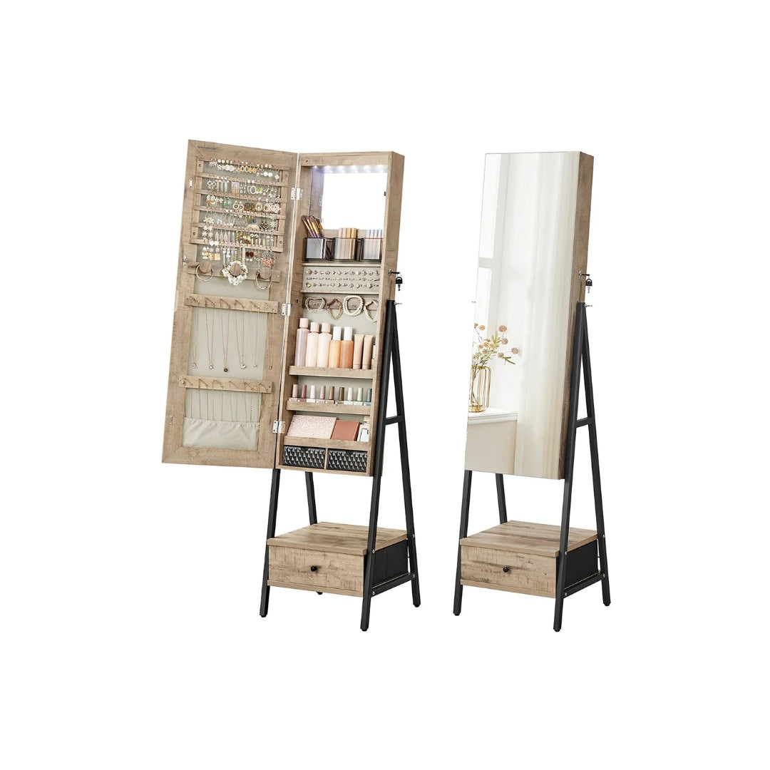 Lockable Jewelry Armoire With Full Length Mirror And Storage