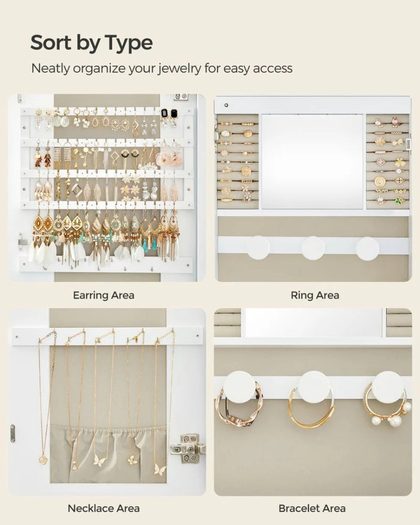 Wall Mounted Jewelry Organizer Cabinet With Mirror And LED