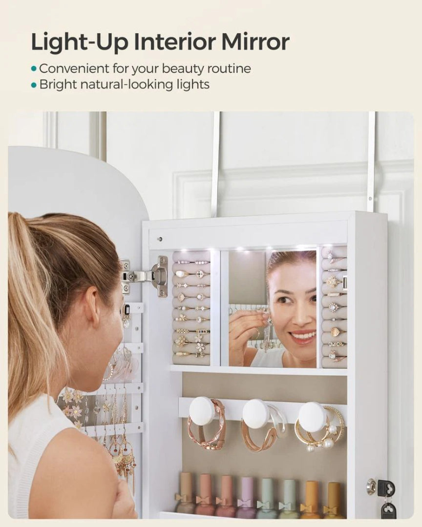 Wall Mounted Jewelry Organizer Cabinet With Mirror And LED