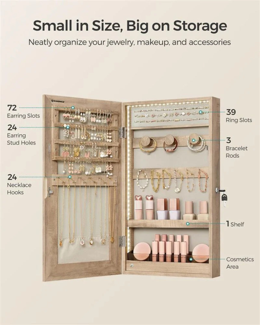 Mirror Jewelry Cabinet Armoire With LED Lights And Storage