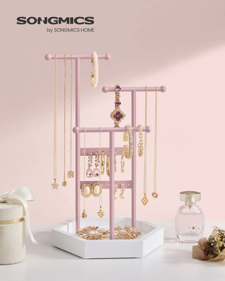 Jewelry Holder Stand With Metal Frame And Tray