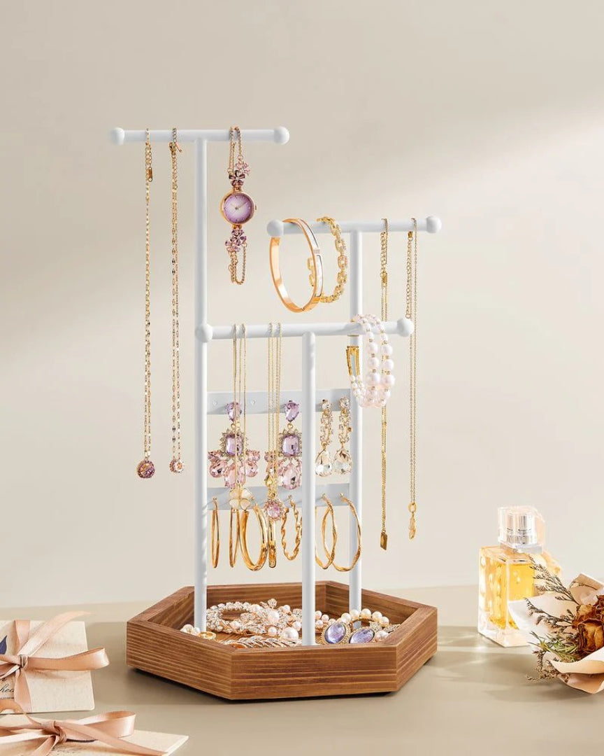 Jewelry Holder Stand With Metal Frame And Tray