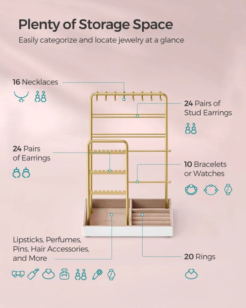 Jewelry Holder Stand With Metal Frame And Velvet Tray