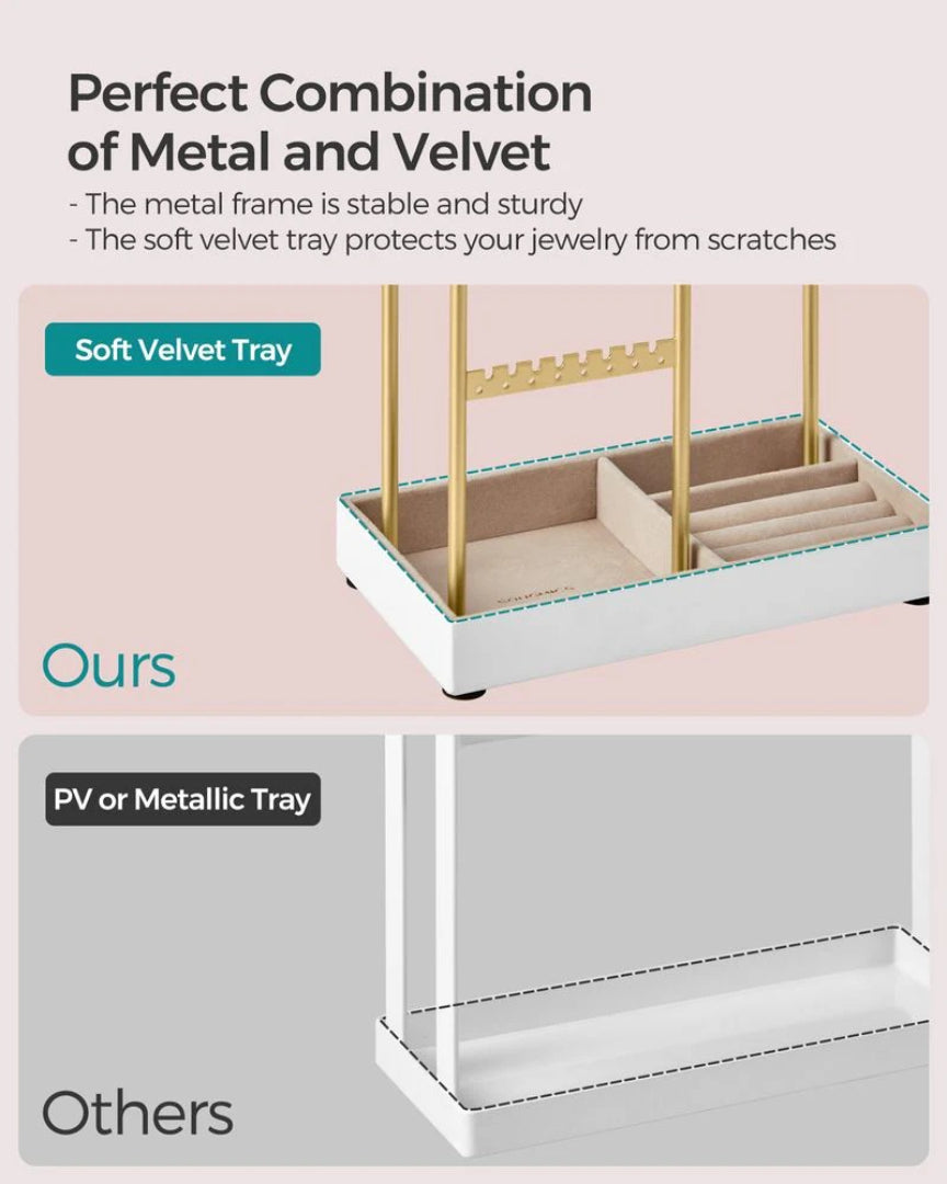 Jewelry Holder Stand With Metal Frame And Velvet Tray