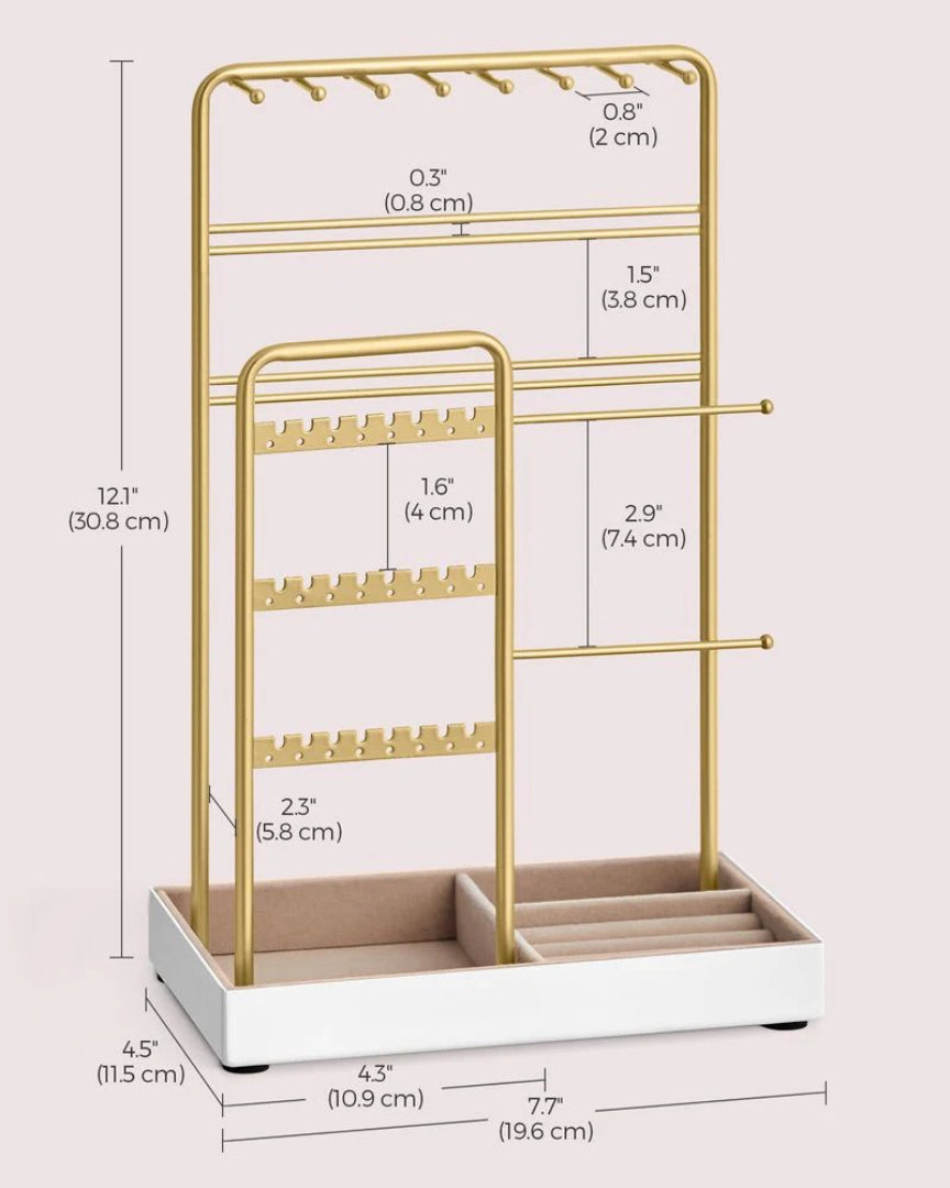 Jewelry Holder Stand With Metal Frame And Velvet Tray