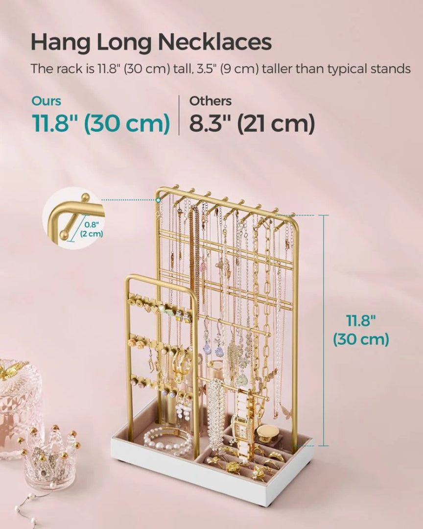Jewelry Holder Stand With Metal Frame And Velvet Tray