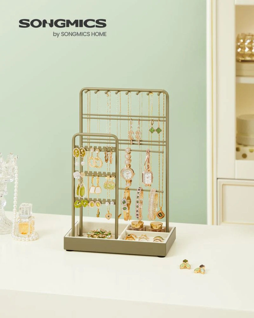 Jewelry Holder Stand With Metal Frame And Velvet Tray
