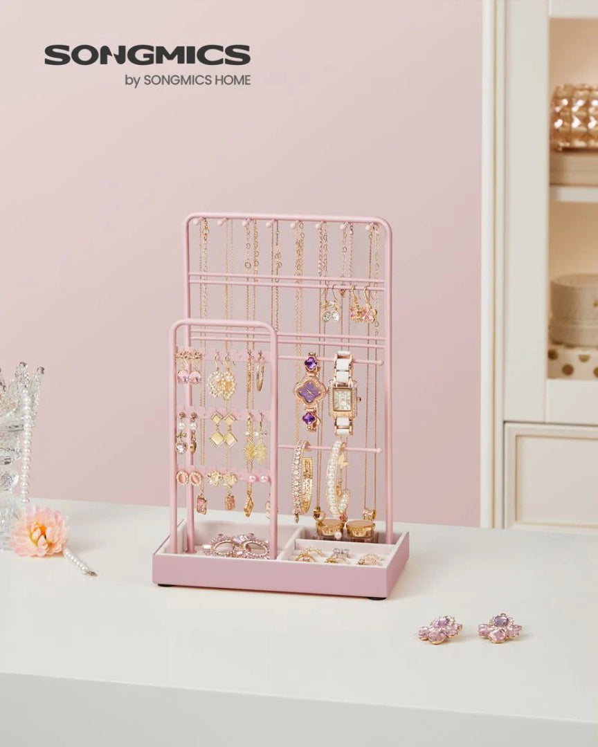 Jewelry Holder Stand With Metal Frame And Velvet Tray