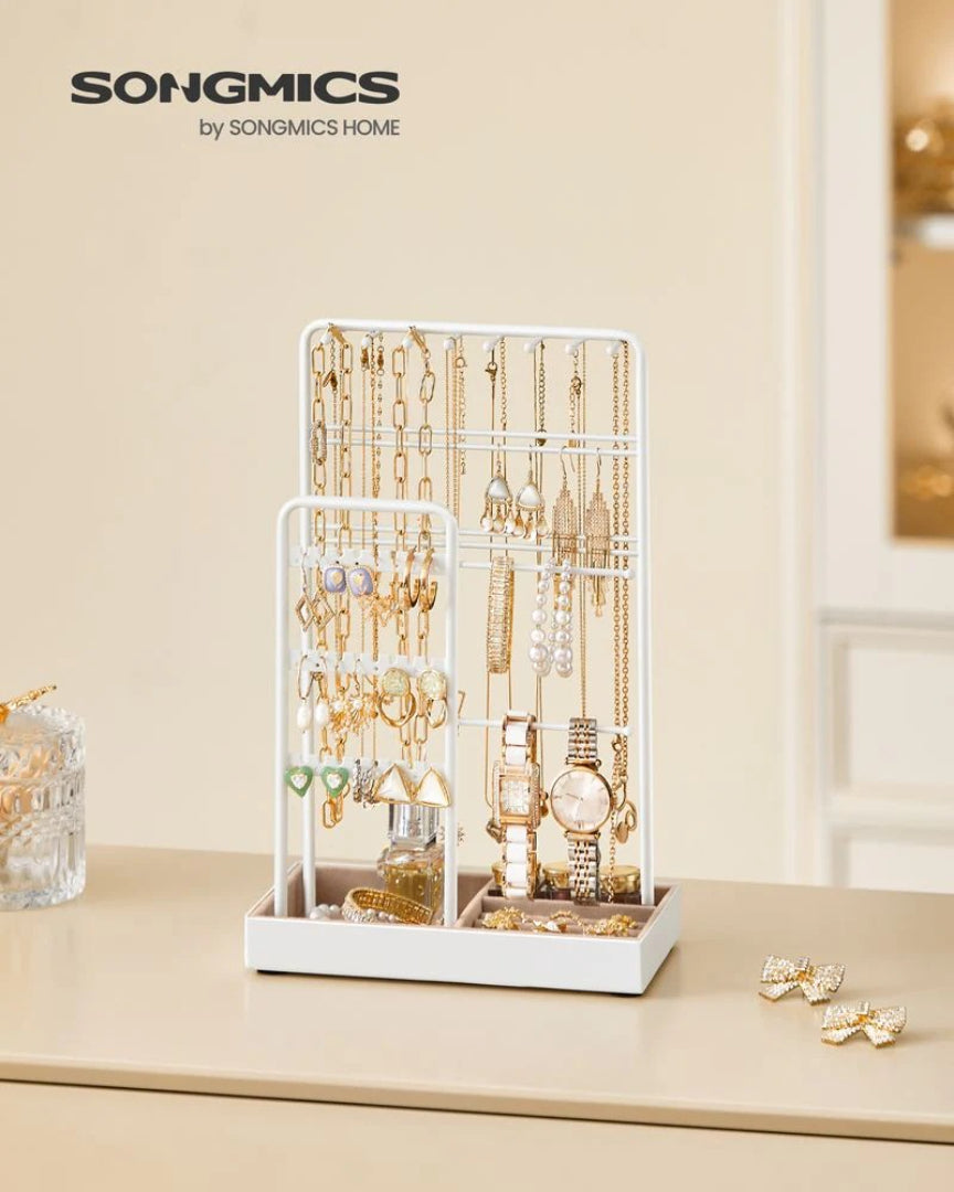 Jewelry Holder Stand With Metal Frame And Velvet Tray