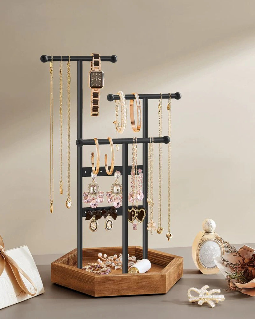 Jewelry Holder Stand With Metal Frame And Tray
