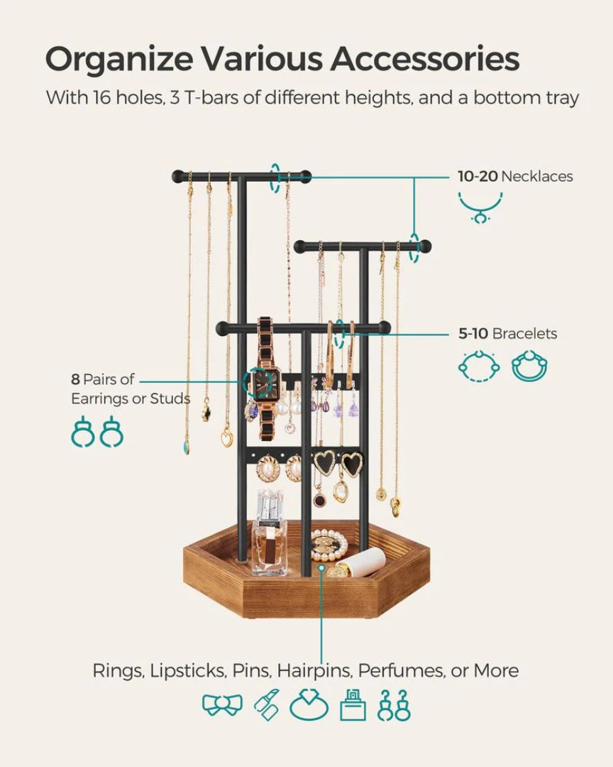 Jewelry Holder Stand With Metal Frame And Tray