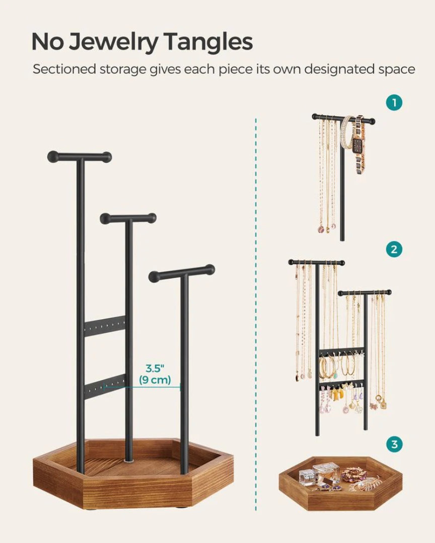 Jewelry Holder Stand With Metal Frame And Tray