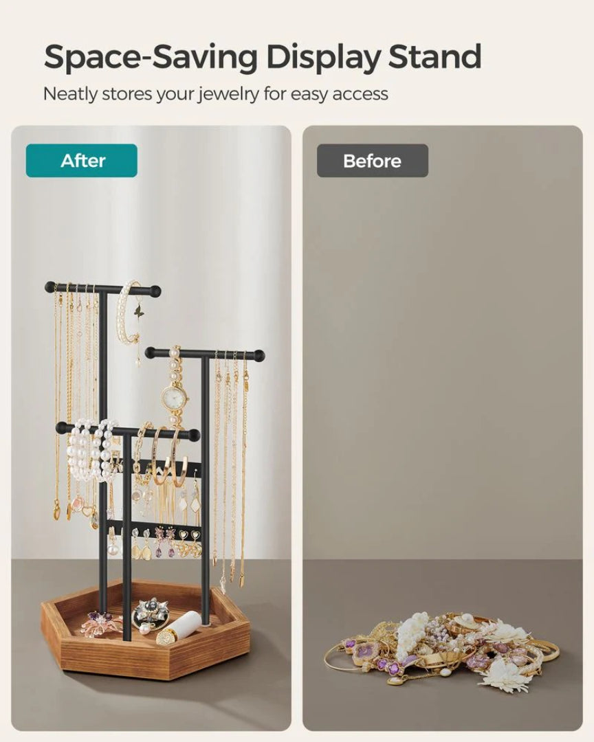 Jewelry Holder Stand With Metal Frame And Tray