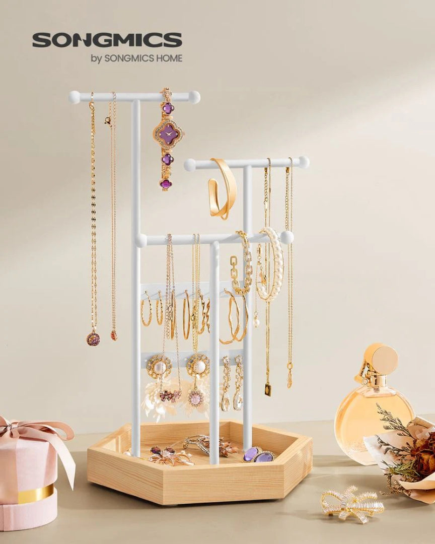Jewelry Holder Stand With Metal Frame And Tray