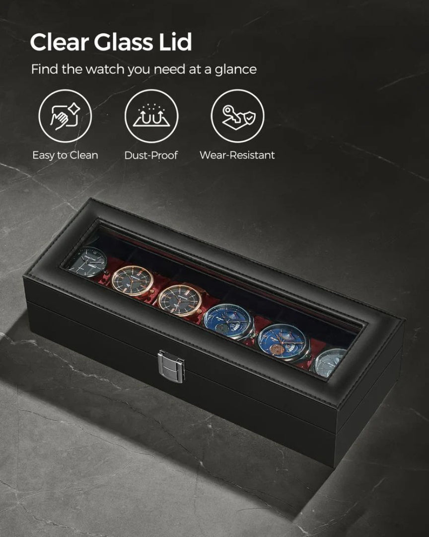 Watch Storage Case With Glass Lid 6 Or 12 Slot Organizer