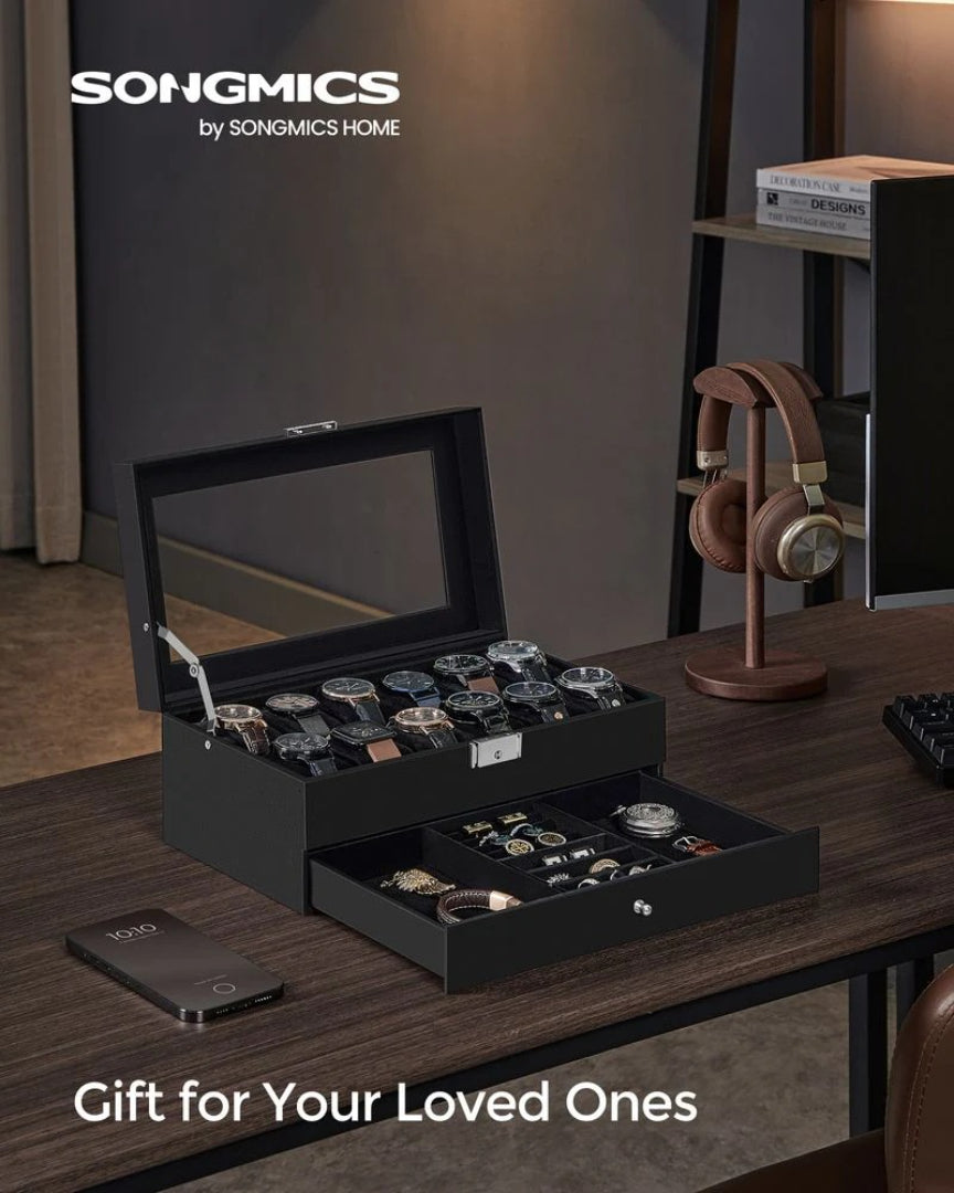 Lockable Watch Box With Glass Lid 6 8 Or 12 Slot