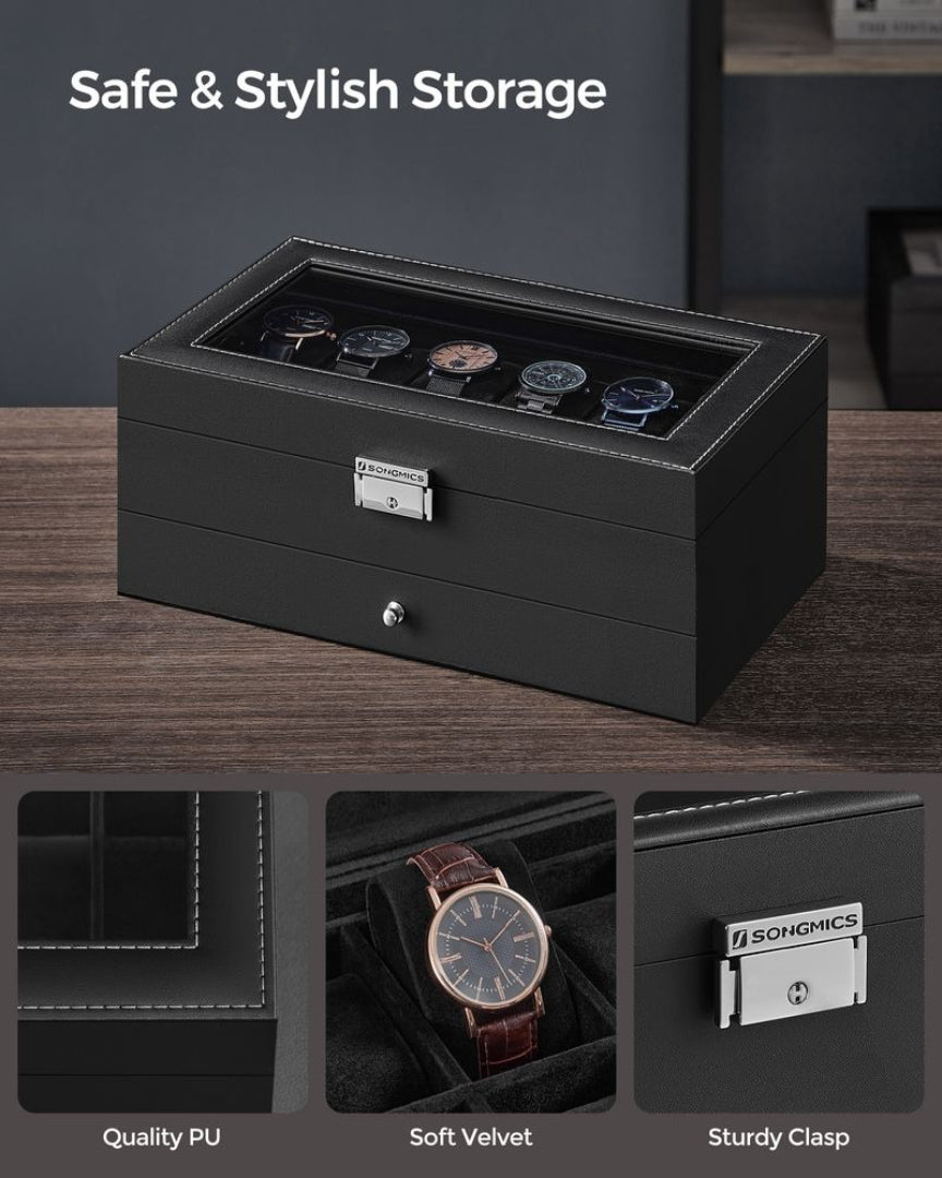 Lockable Watch Box With Glass Lid 6 8 Or 12 Slot