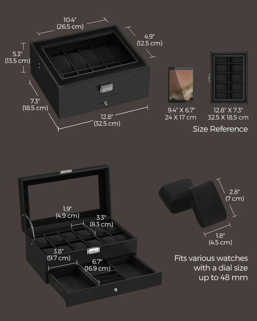 Lockable Watch Box With Glass Lid 6 8 Or 12 Slot