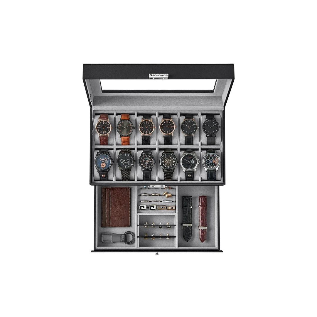 Lockable Watch Box With Glass Lid 6 8 Or 12 Slot