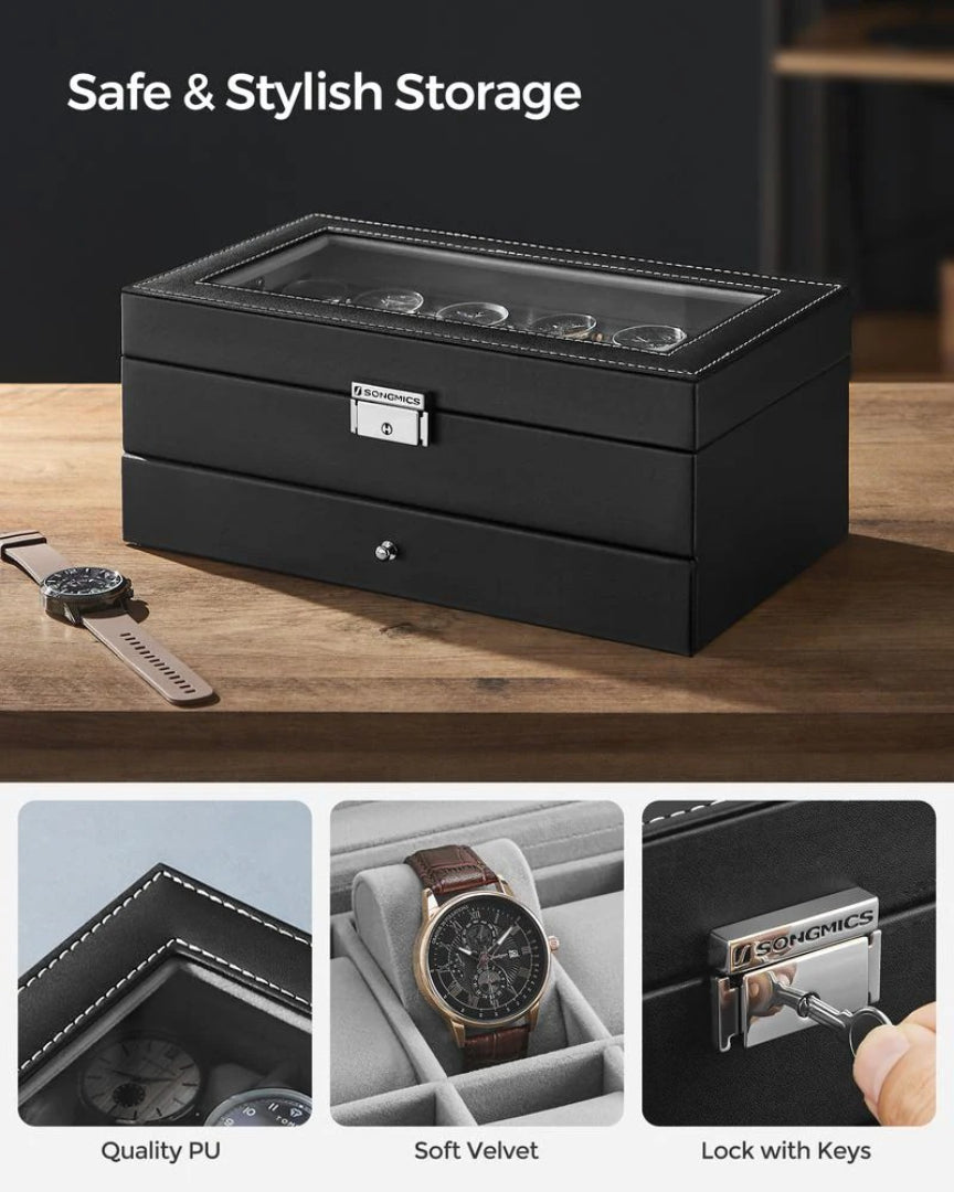 Lockable Watch Box With Glass Lid 6 8 Or 12 Slot