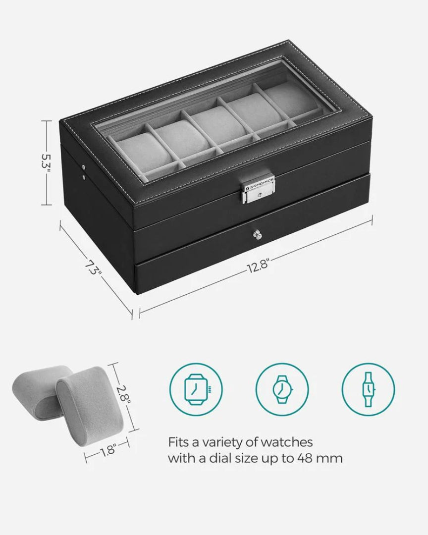 Lockable Watch Box With Glass Lid 6 8 Or 12 Slot