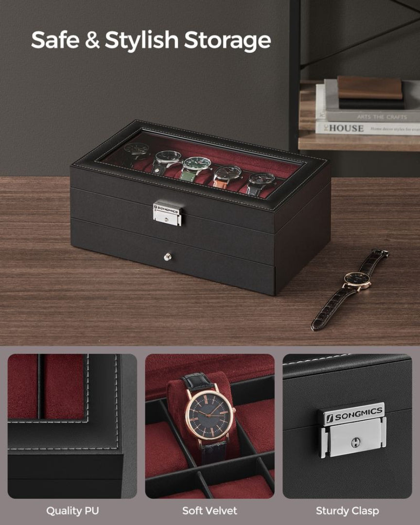 Lockable Watch Box With Glass Lid 6 8 Or 12 Slot