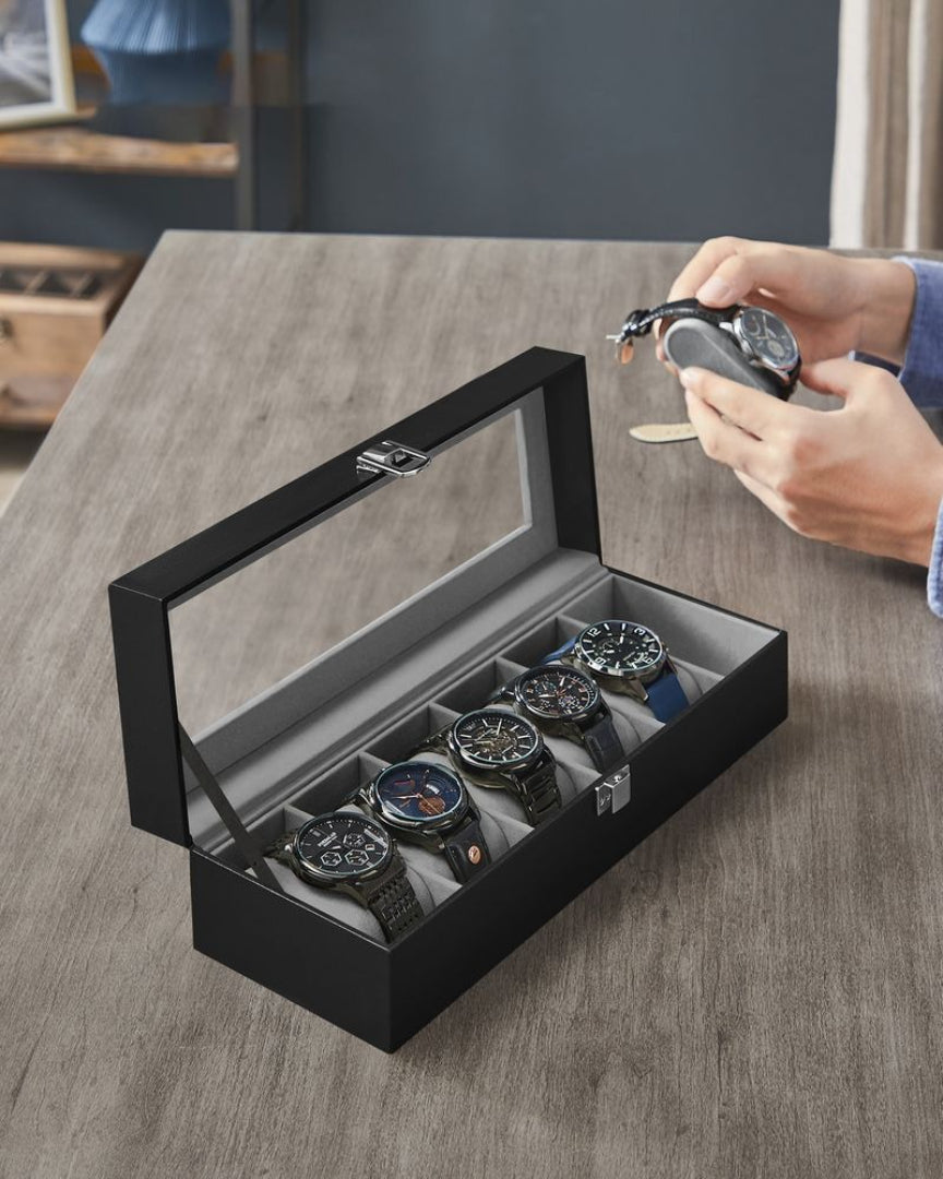 Watch Storage Case With Glass Lid 6 Or 12 Slot Organizer