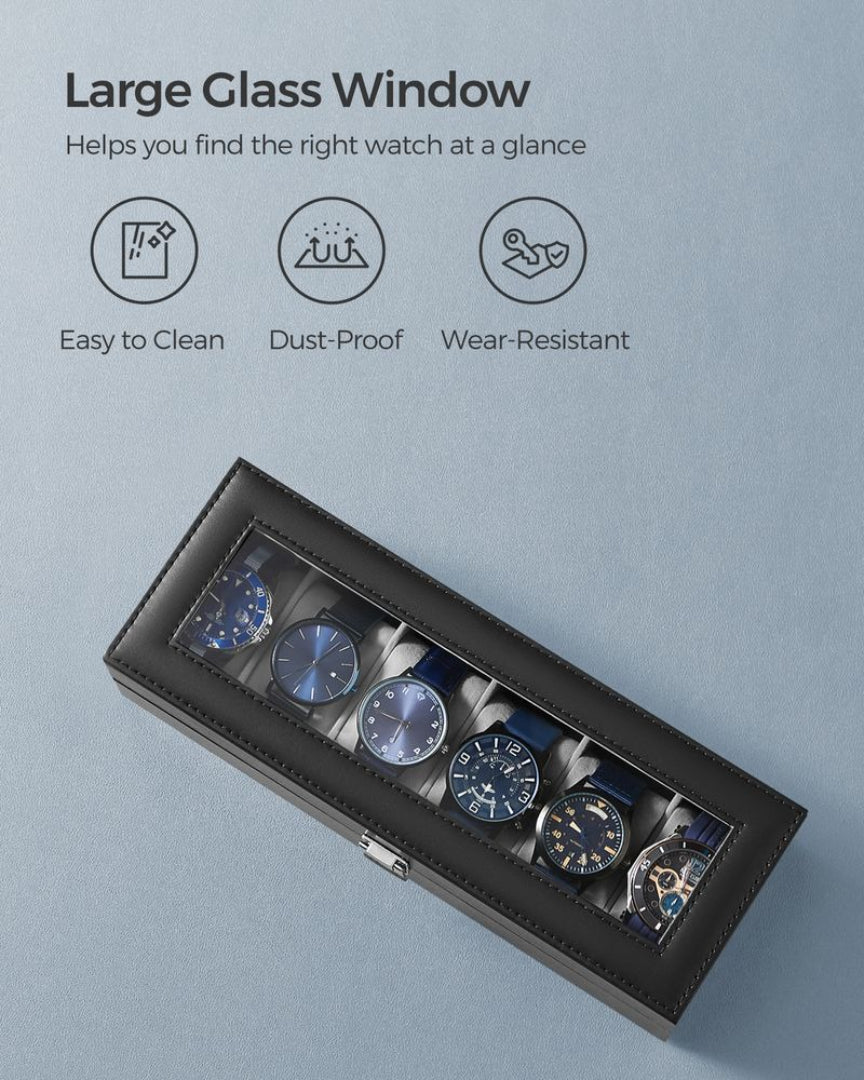 Watch Storage Case With Glass Lid 6 Or 12 Slot Organizer