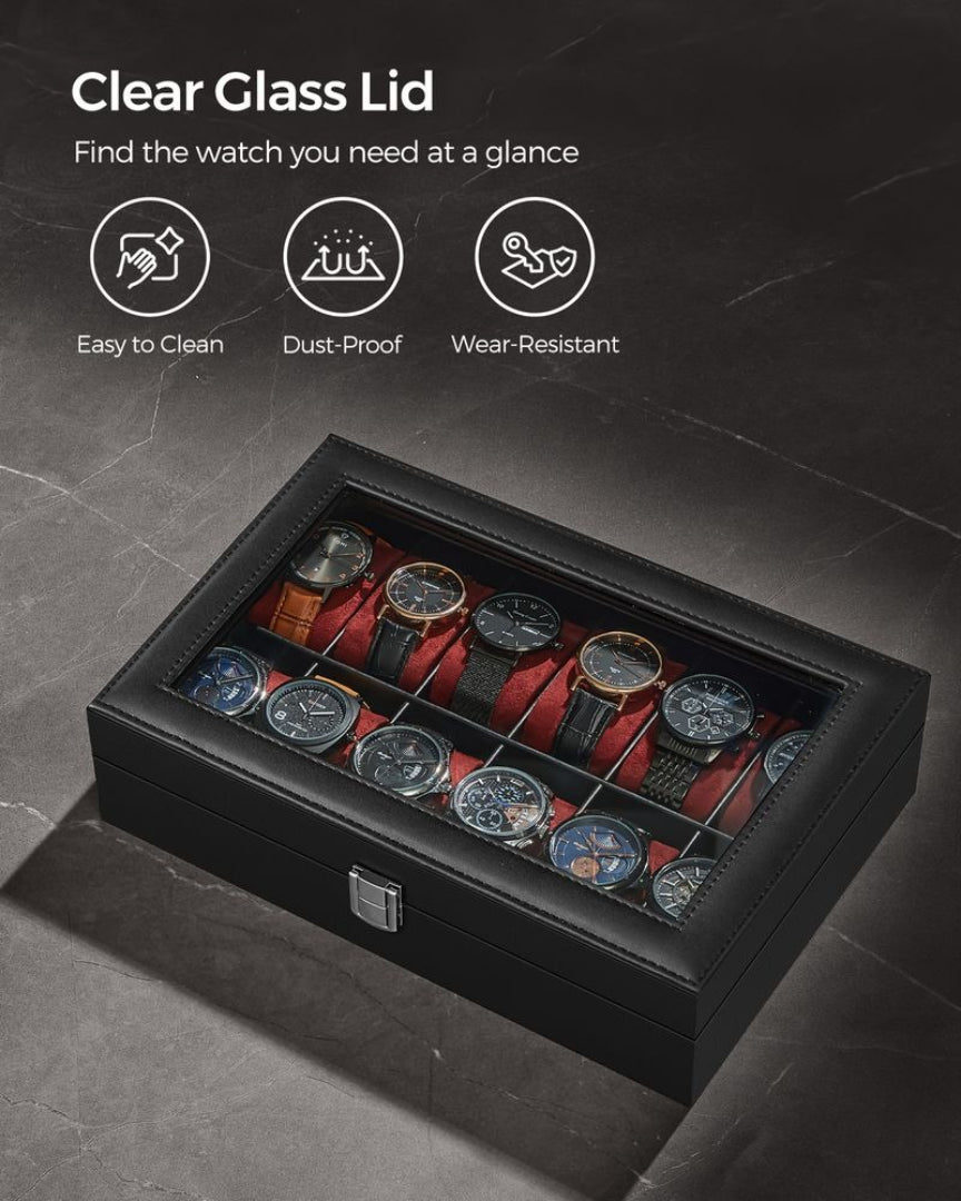 Watch Storage Case With Glass Lid 6 Or 12 Slot Organizer