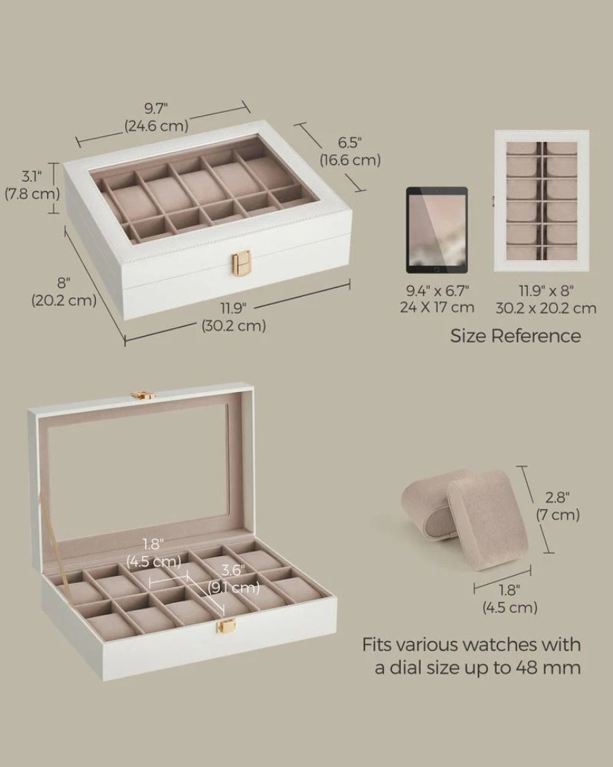 Watch Storage Case With Glass Lid 6 Or 12 Slot Organizer