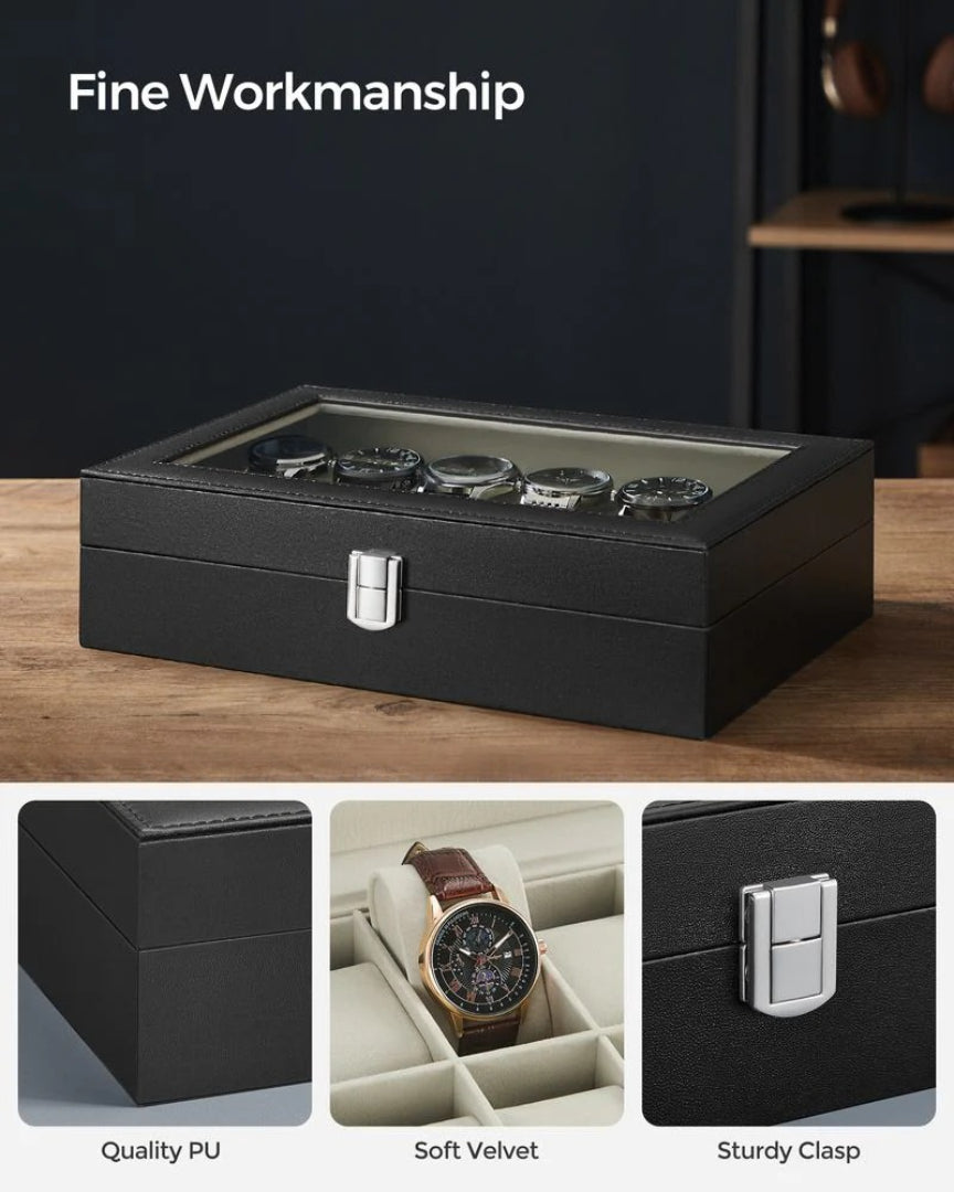 Watch Storage Case With Glass Lid 6 Or 12 Slot Organizer