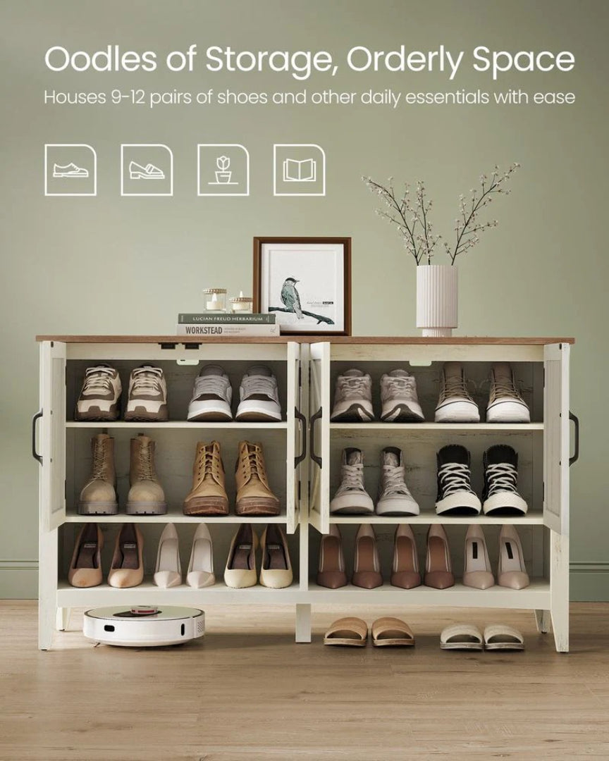 3 Tier Shoe Cabinet With Adjustable Shelf, Farmhouse Storage Unit