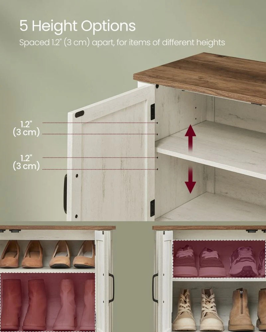 3 Tier Shoe Cabinet With Adjustable Shelf, Farmhouse Storage Unit