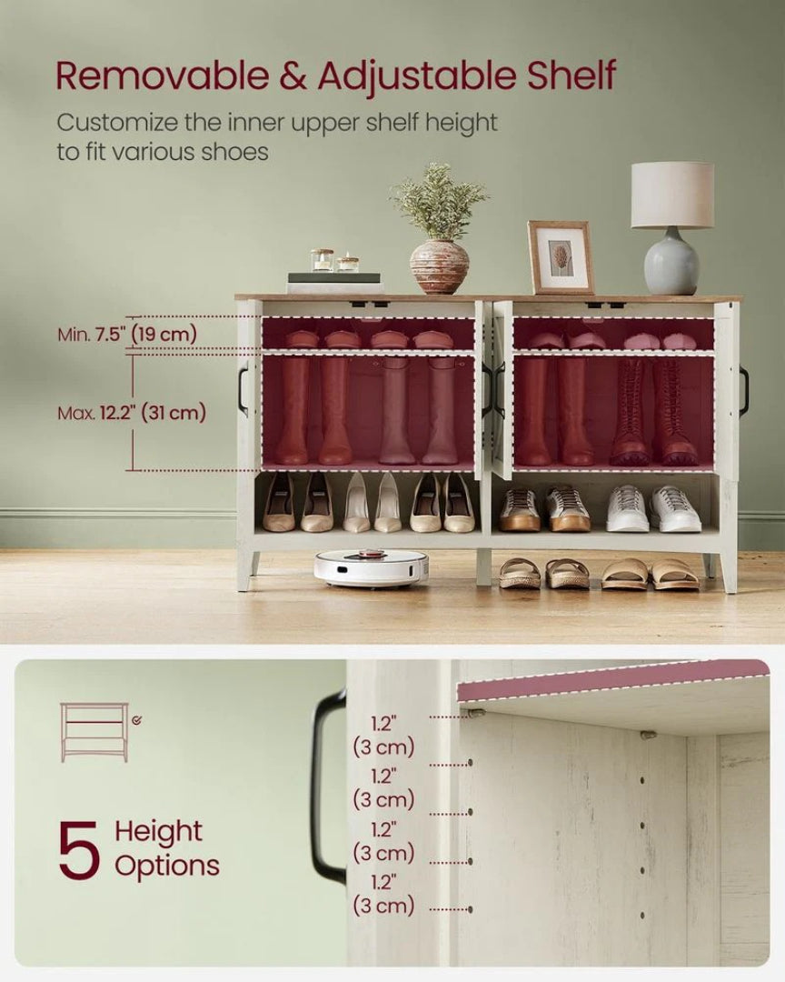 3 Tier Shoe Cabinet With Adjustable Shelf, Farmhouse Storage Unit
