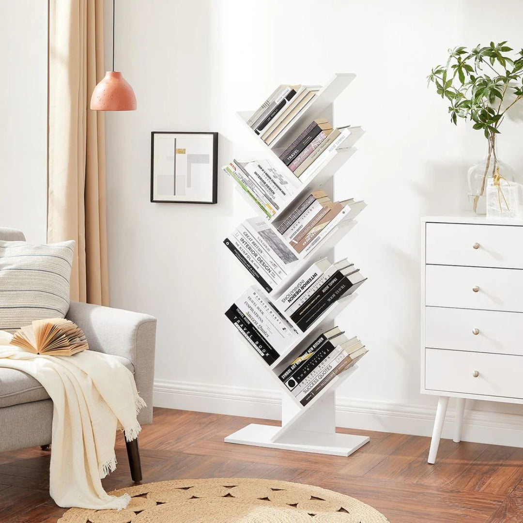 9 Tier Tree Bookshelf, Space Saving Bookcase Storage Unit