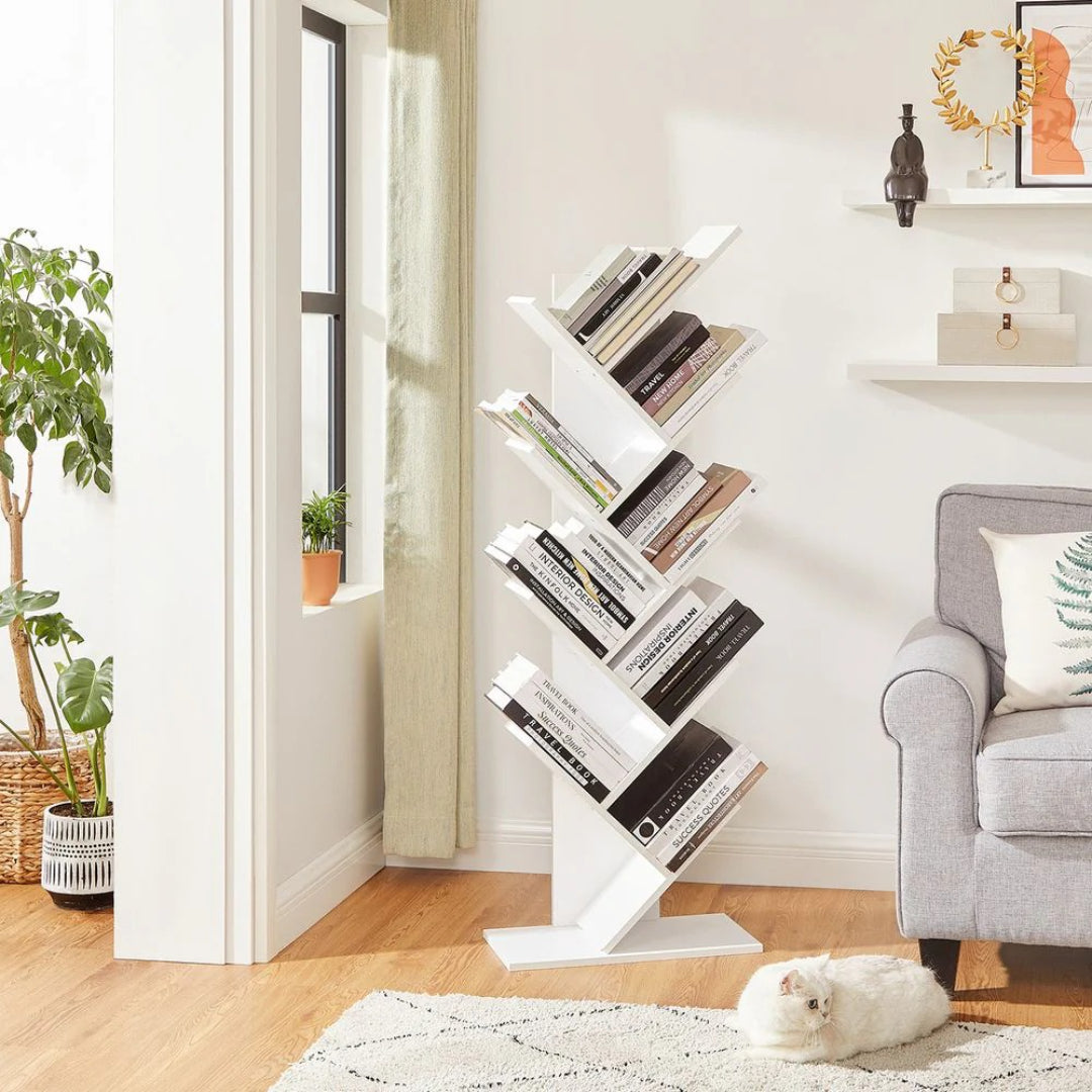 9 Tier Tree Bookshelf, Space Saving Bookcase Storage Unit