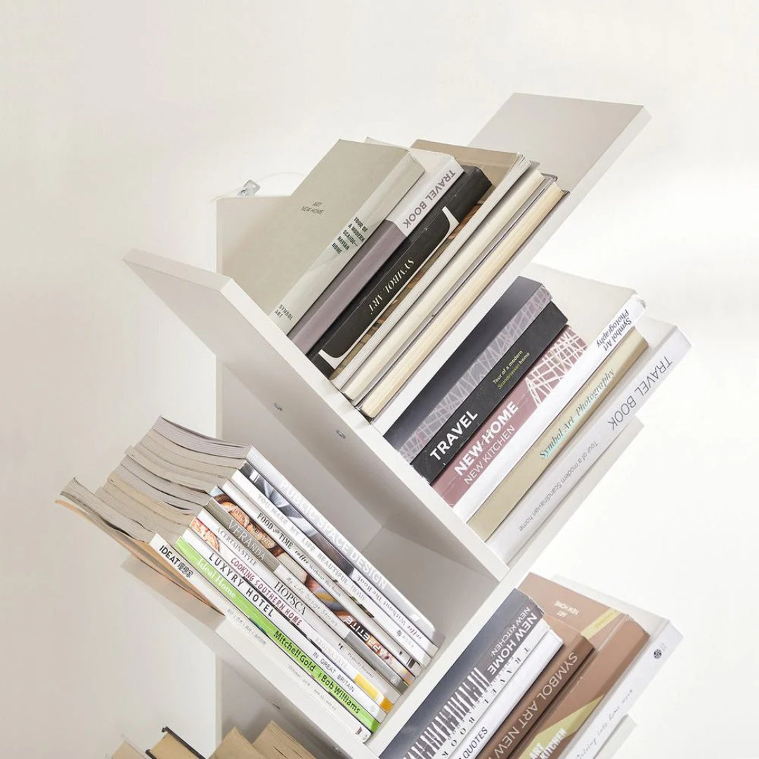 9 Tier Tree Bookshelf, Space Saving Bookcase Storage Unit