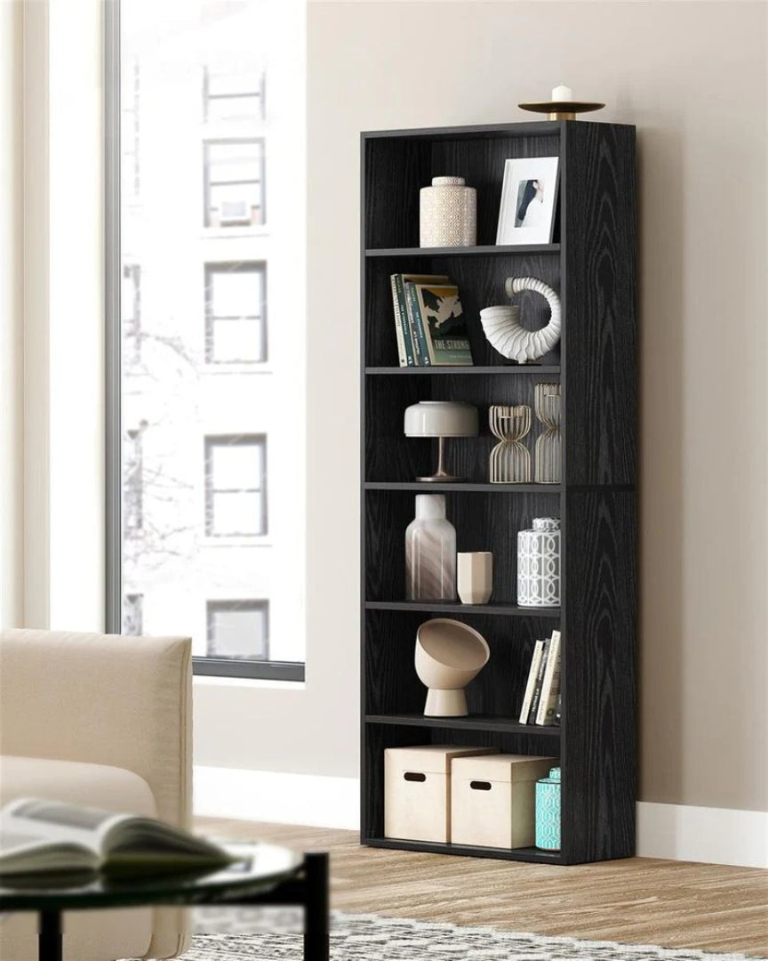 6 Tier Open Bookcase With Adjustable Storage Shelves