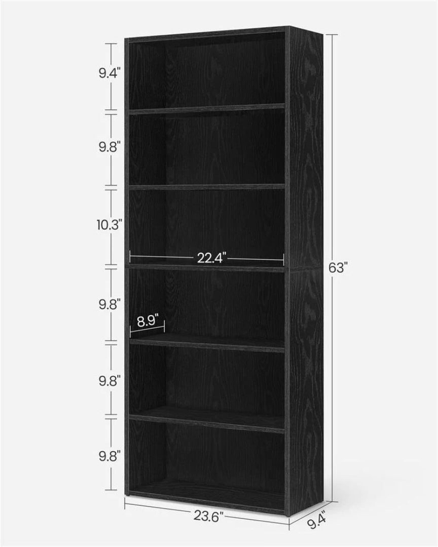 6 Tier Bookcase With Adjustable Shelves, 63.1 Inch Storage Shelf