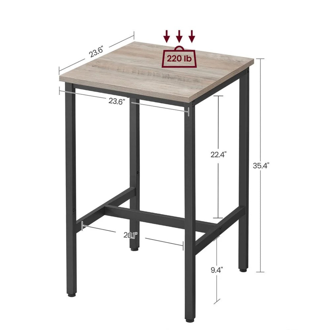 High Top Bar Table with Steel Frame, Industrial Square Pub Table